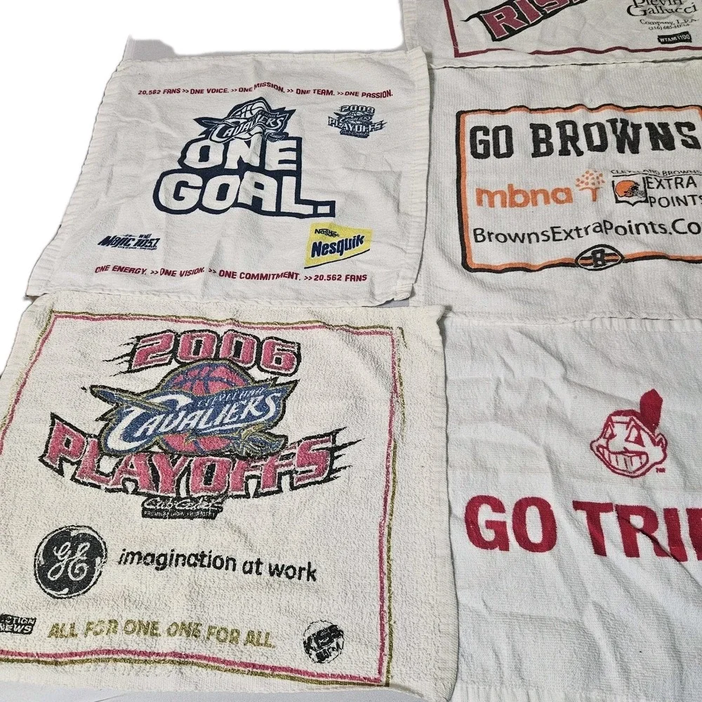 Vintage CLEVELAND BROWNS INDIANS CAVS Growl Towel NFL Rally Wahoo Rise Up LeBron
